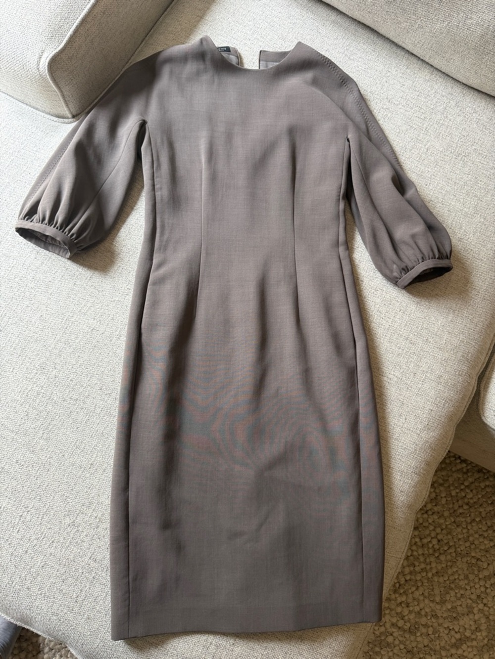 Marlowe Elegant Taupe Puff-Sleeve Sheath Dress